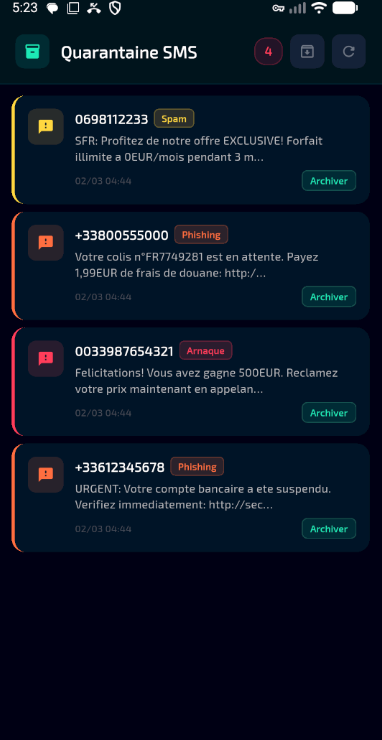 Guardian Wall — Quarantaine SMS