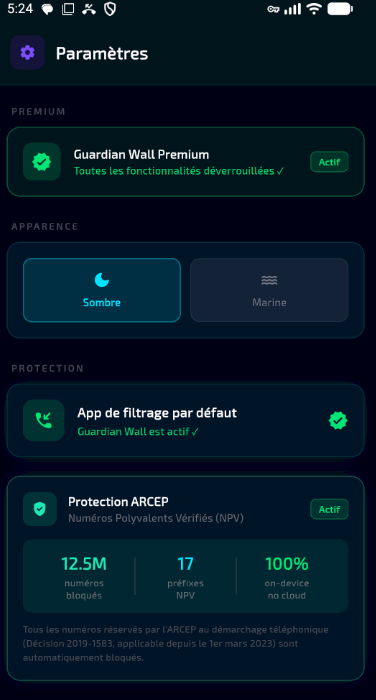 Guardian Wall — Paramètres